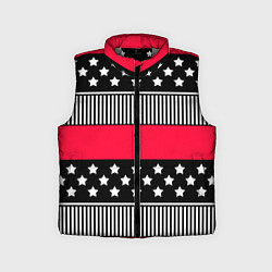 Детский жилет Red and black pattern with stripes and stars, цвет: 3D-светло-серый