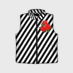 Детский жилет Черно-белые полоски с букетом роз, цвет: 3D-светло-серый