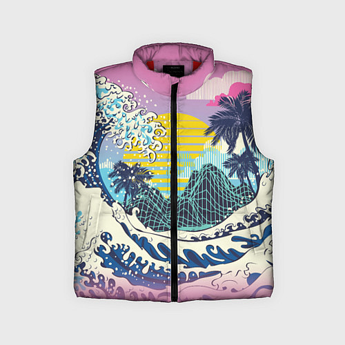 Детский жилет Штормовые океанские волны и пальмы / 3D-Красный – фото 1