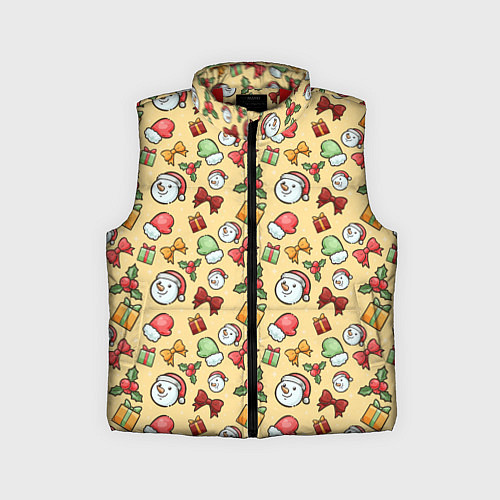 Детский жилет Новогодний фон со снеговиками и подарками / 3D-Красный – фото 1