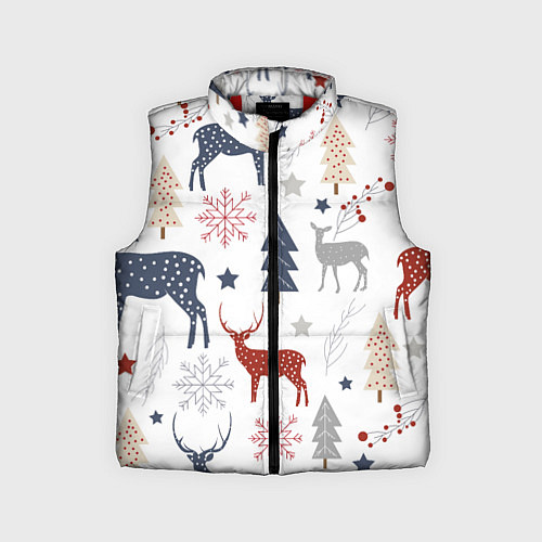 Детский жилет Олени в новогоднем лесу / 3D-Красный – фото 1