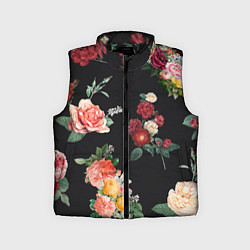 Детский жилет Букеты цветов на черном фоне, цвет: 3D-черный