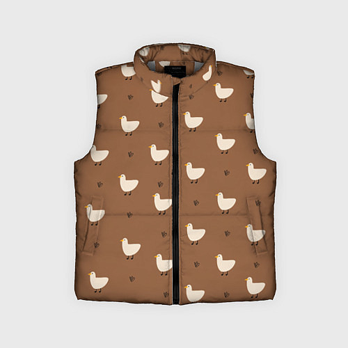 Детский жилет Гуси и травка - паттерн коричневый / 3D-Светло-серый – фото 1