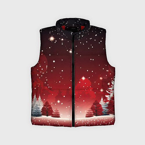 Детский жилет Зимний берег реки с деревьями и льдом / 3D-Красный – фото 1