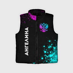 Детский жилет Ангелина и неоновый герб России вертикально, цвет: 3D-черный