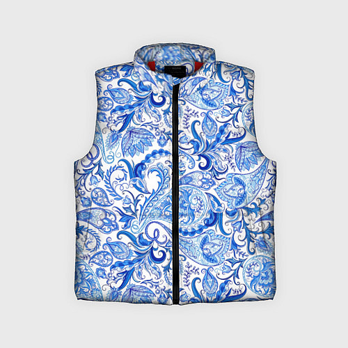 Детский жилет Гжельская роспись на белом фоне / 3D-Красный – фото 1
