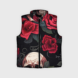 Детский жилет Черепа с красными розами, цвет: 3D-светло-серый