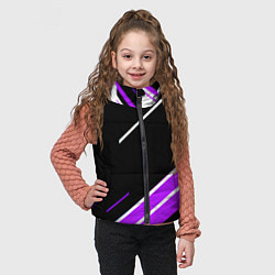 Детский жилет Бело-фиолетовые полосы на чёрном фоне, цвет: 3D-черный — фото 2