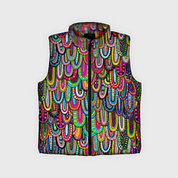 Детский жилет Абстрактные перья в стиле бохо, цвет: 3D-красный