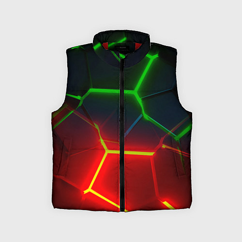 Детский жилет Зеленые и красные неоновые плиты в разломе / 3D-Красный – фото 1
