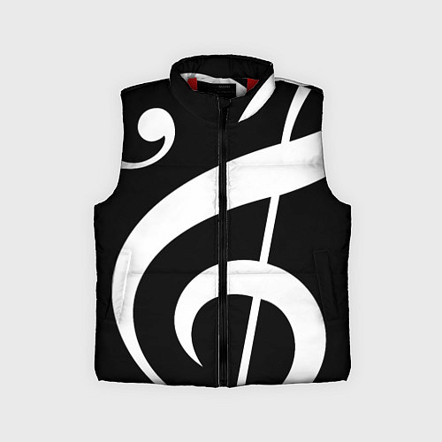 Детский жилет Скрипичный и басовый ключи - белые на чёрном / 3D-Красный – фото 1