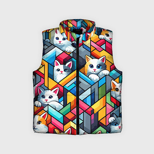 Детский жилет Геометрический паттерн с котятами - нейросеть / 3D-Красный – фото 1