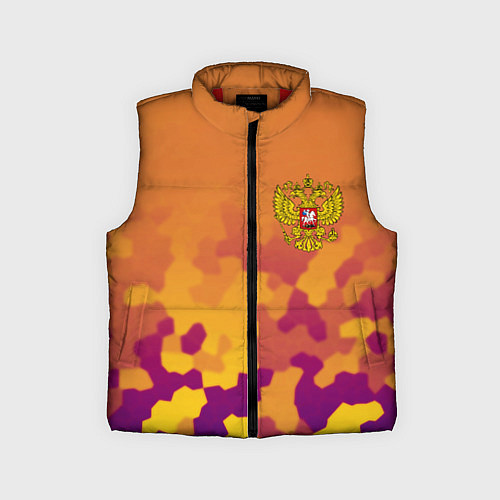 Детский жилет Герб РФ текстура камуфляж / 3D-Красный – фото 1