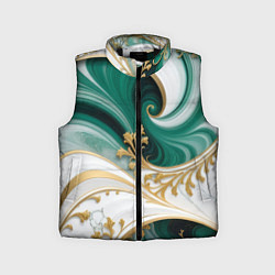 Детский жилет Зеленые волны и золотые веточки, цвет: 3D-черный