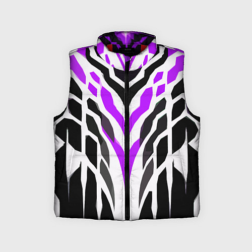 Детский жилет Агрессивные фиолетово-белые полосы на чёрном фоне / 3D-Красный – фото 1