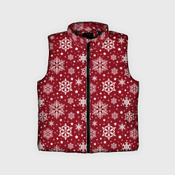 Детский жилет Новогодний узор - белые снежинки на красном фоне, цвет: 3D-черный