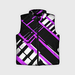 Детский жилет Фиолетово-белые линии на чёрном фоне, цвет: 3D-светло-серый