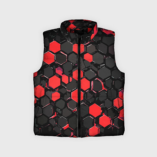 Детский жилет Красно-серые шестиугольники на чёрном фоне / 3D-Красный – фото 1