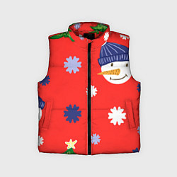 Детский жилет Новогодний узор со снеговиком и снежинками, цвет: 3D-красный