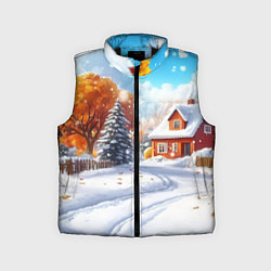 Детский жилет Новогодний пейзаж и домики, цвет: 3D-черный