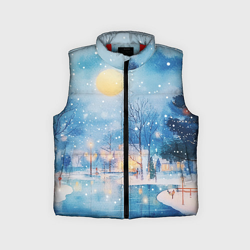 Детский жилет Новогодняя атмосфера - акварель / 3D-Красный – фото 1