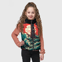 Детский жилет Маяк и волны в японском стиле, цвет: 3D-светло-серый — фото 2