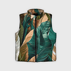 Детский жилет Крупные листья в тропиках, цвет: 3D-светло-серый