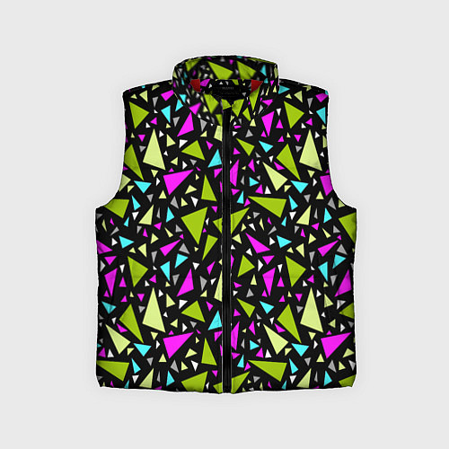 Детский жилет Неоновые разноцветные треугольники на черном / 3D-Красный – фото 1