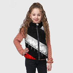 Детский жилет Диагональные чёрно-белые полосы на красном фоне, цвет: 3D-черный — фото 2