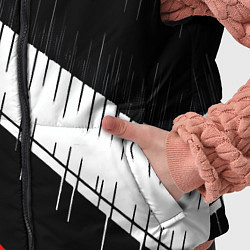 Детский жилет Диагональные чёрно-белые полосы на красном фоне, цвет: 3D-черный — фото 2