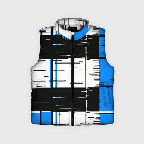 Детский жилет Синие и чёрные полосы на белом фоне / 3D-Красный – фото 1