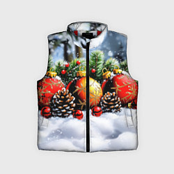 Детский жилет Красные и желтый новогодние шары, цвет: 3D-красный