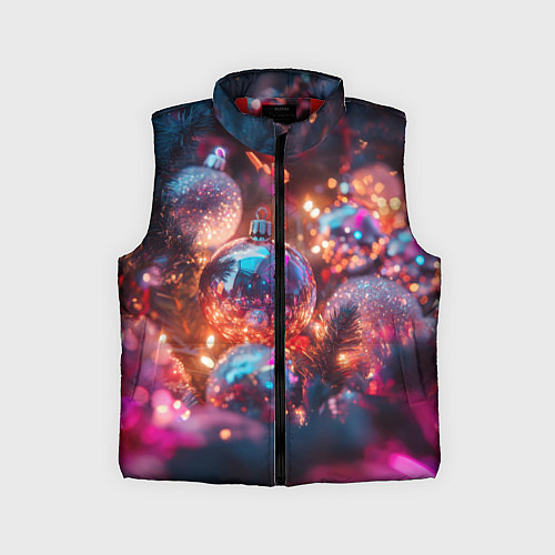 Детский жилет Новогодние шары и фиолетовые блески / 3D-Красный – фото 1