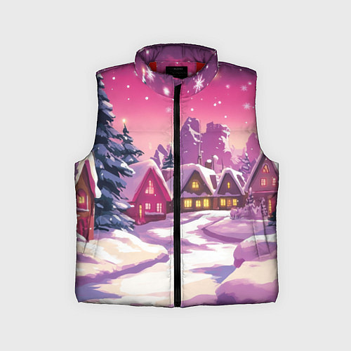 Детский жилет Новогодние домики и фиолетовый закат / 3D-Красный – фото 1