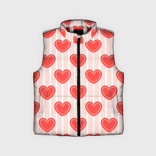 Детский жилет Полосатый паттерн с красными ажурными сердечками / 3D-Красный – фото 1