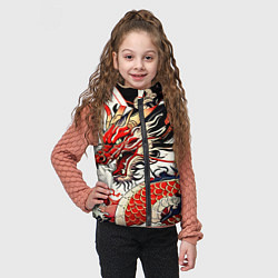 Детский жилет Красный дракон в японском стиле ирезуми, цвет: 3D-светло-серый — фото 2