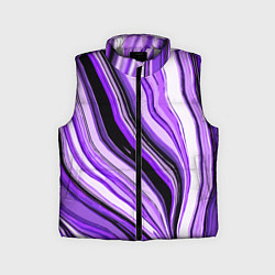 Детский жилет Волнистые вертикальные чёрно-фиолетовые полосы, цвет: 3D-светло-серый