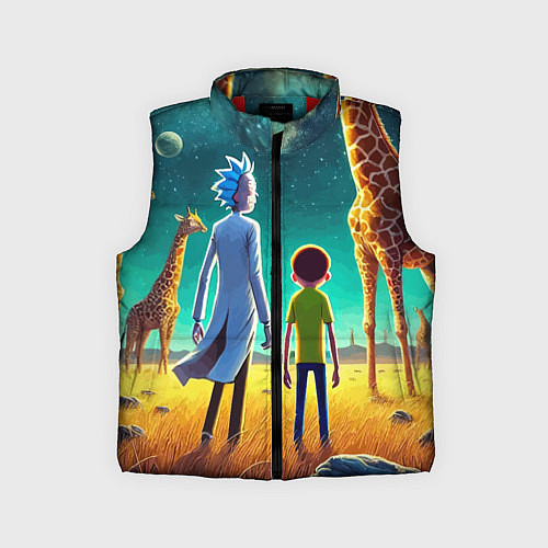 Детский жилет Рик и Морти на планете жирафов - нейроарт / 3D-Красный – фото 1