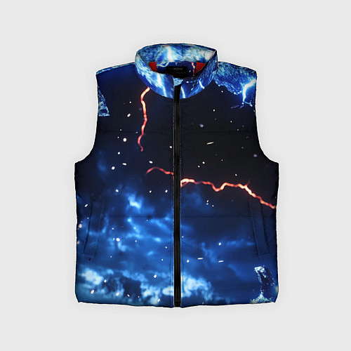 Детский жилет Звезды и молнии в разломе плит / 3D-Красный – фото 1