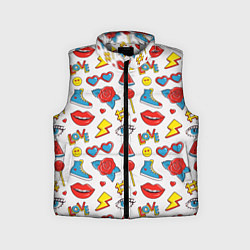 Детский жилет Паттерн с яркими молодежными стикерами, цвет: 3D-светло-серый
