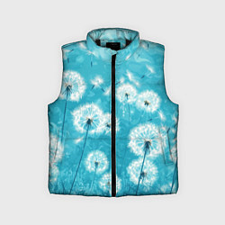 Детский жилет Белые одуванчики на бирюзовом фоне, цвет: 3D-черный