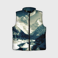 Детский жилет Река и горы снежные пейзаж, цвет: 3D-черный