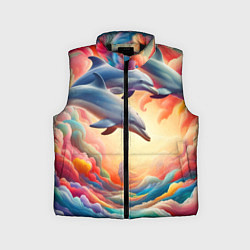 Детский жилет Три небесных дельфина - нейроарт фантазия, цвет: 3D-черный