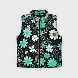 Детский жилет Чёрный в зелёный цветочек стилизованный, цвет: 3D-черный