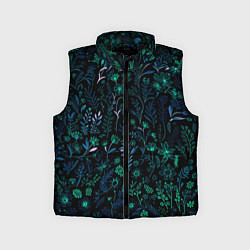 Детский жилет Чёрный в сине-зелёный цветочек, цвет: 3D-черный