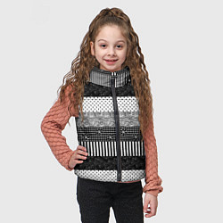 Детский жилет Черно белый полосатый узор из лоскутов, цвет: 3D-черный — фото 2