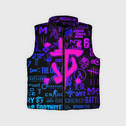 Детский жилет Doom логотипы игр неон, цвет: 3D-черный