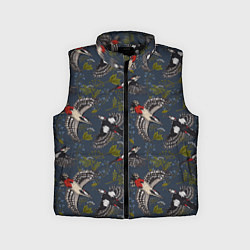 Детский жилет Дятлы и цветы, цвет: 3D-черный