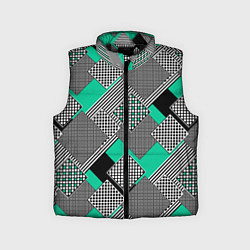 Детский жилет Черно бирюзовая абстрактная геометрия пэчворк, цвет: 3D-черный