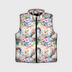 Детский жилет Воробей в ярких цветах паттерн, цвет: 3D-черный